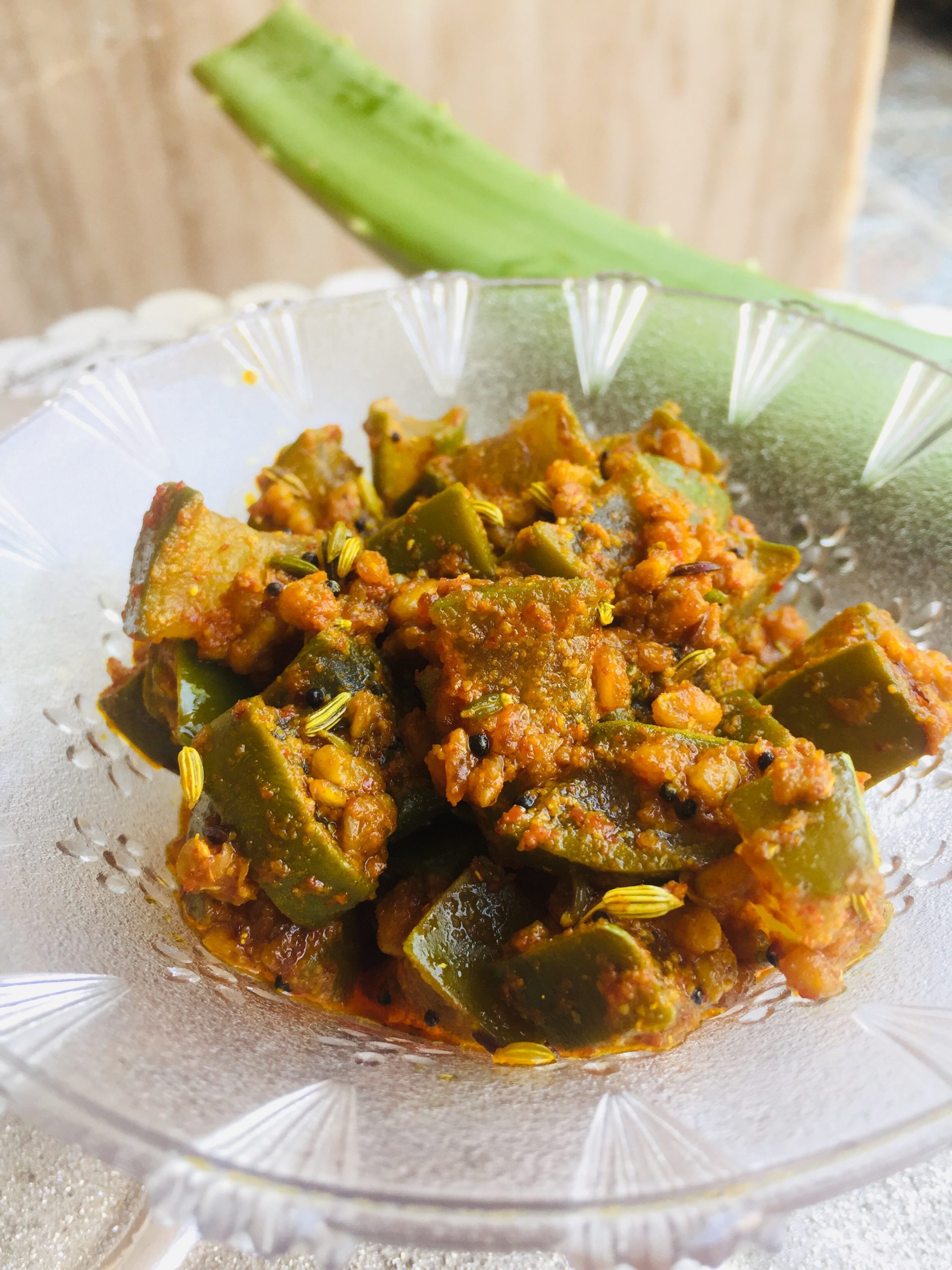 Healthy aloe vera sabzi – Gwarpatha ki achari sabzi recipe